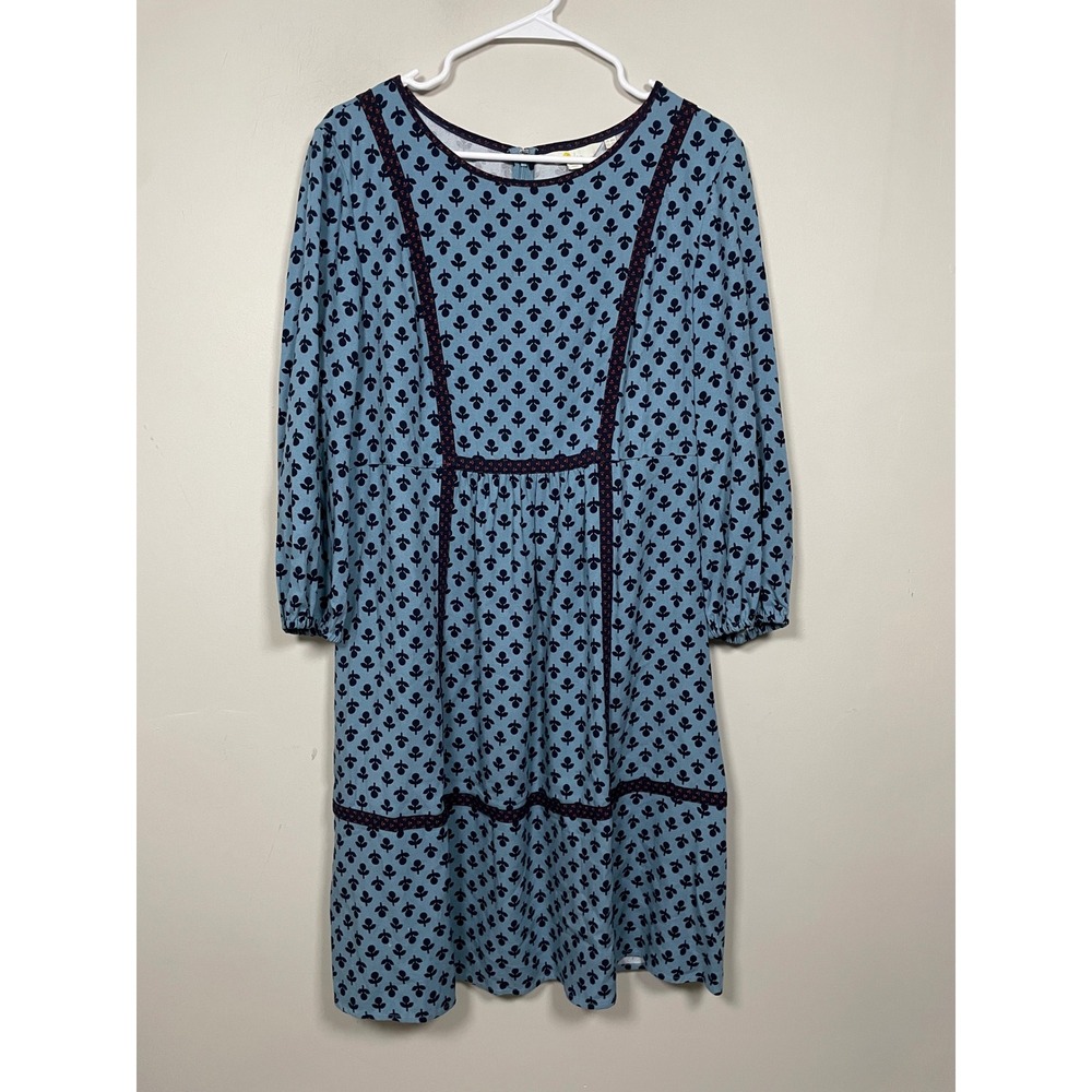 Boden Luna Long Sleeve Patterned Knee‎ Length Dress in Blue Size 10 Boho Fall